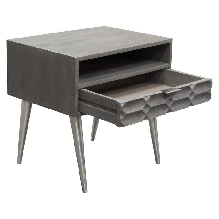 Petra Solid Mango Wood 1-Drawer Accent Table in Smoke Grey Finish w/ Nickel Legs by Diamond Sofa