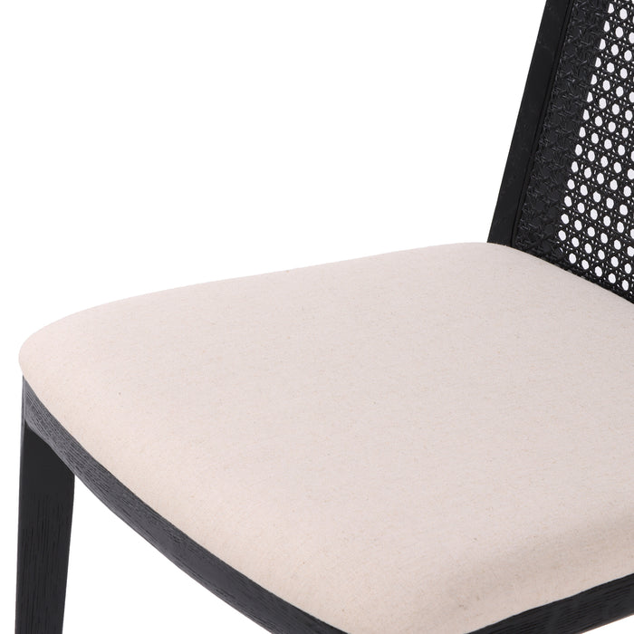 Cane Dining Chairs - Oyster Linen/Black Legs (Set of 2)