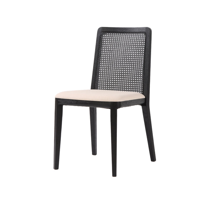 Cane Dining Chairs - Oyster Linen/Black Legs (Set of 2)