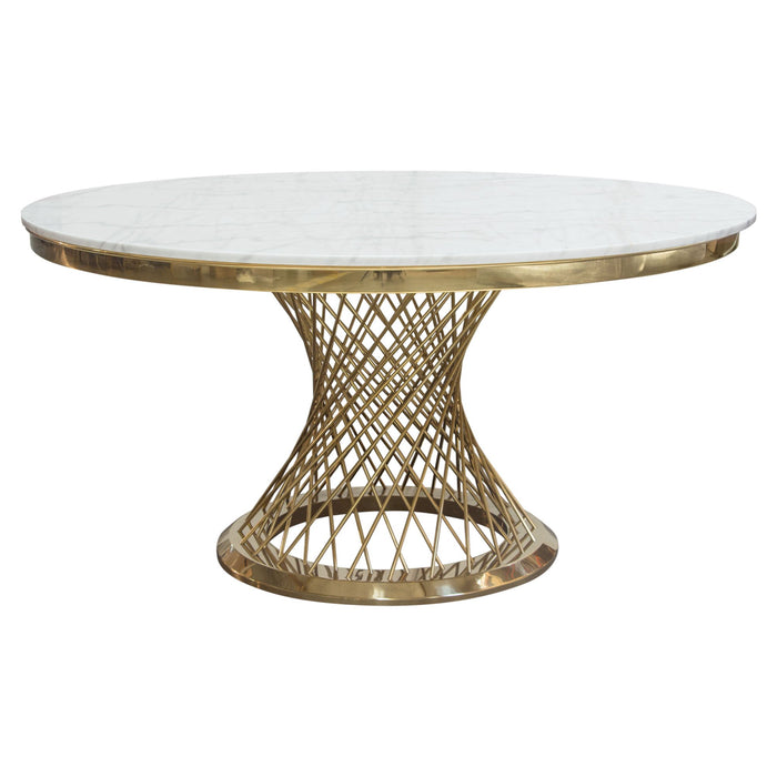 Solstice 60" Round Dining Table with Genuine Marble Top and Polished Gold Spiral Spoked Base by Diamond Sofa