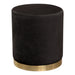 Sorbet Round Accent Ottoman in Black Velvet w/ Gold Metal Band Accent