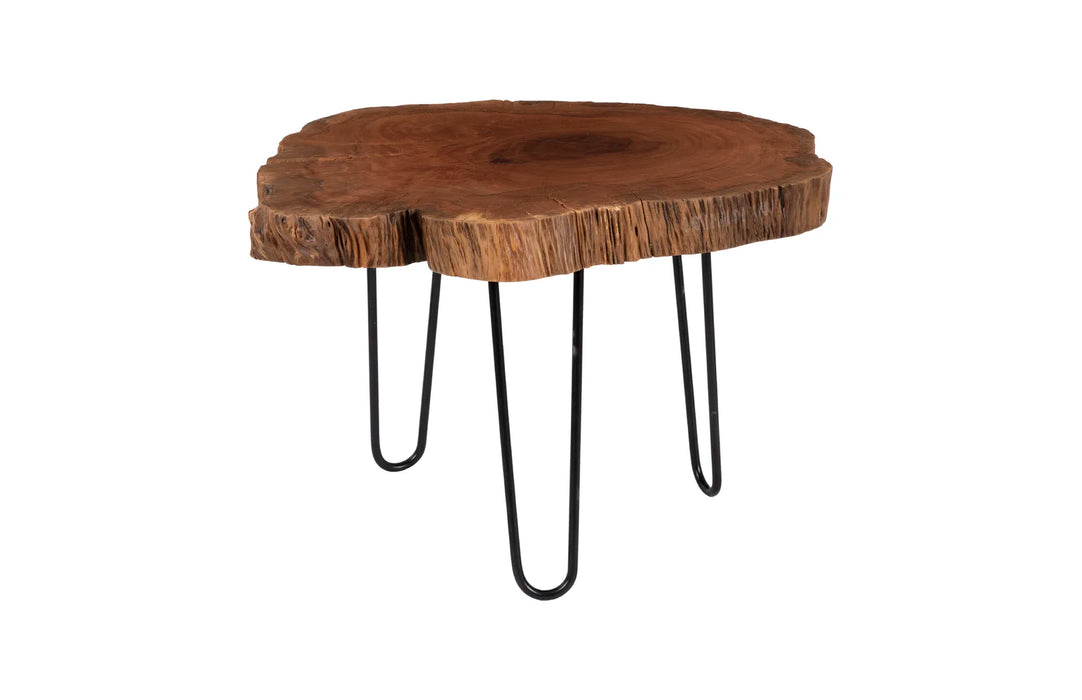 Burled Coffee Table, Black Metal Legs, Small