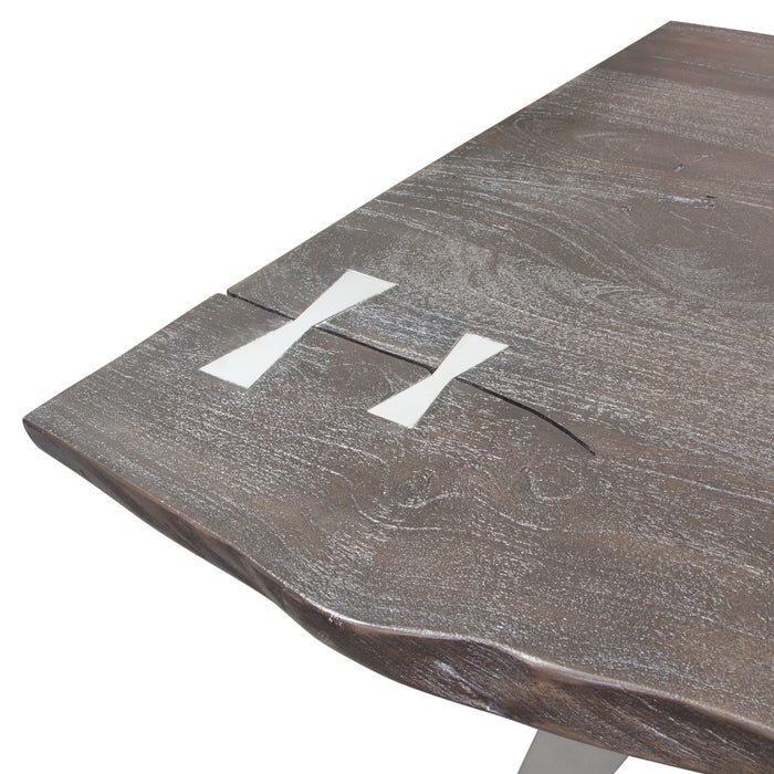 Titan Solid Acacia Wood Dining Table in Espresso Finish w/ Silver Metal Inlay & Base by Diamond Sofa
