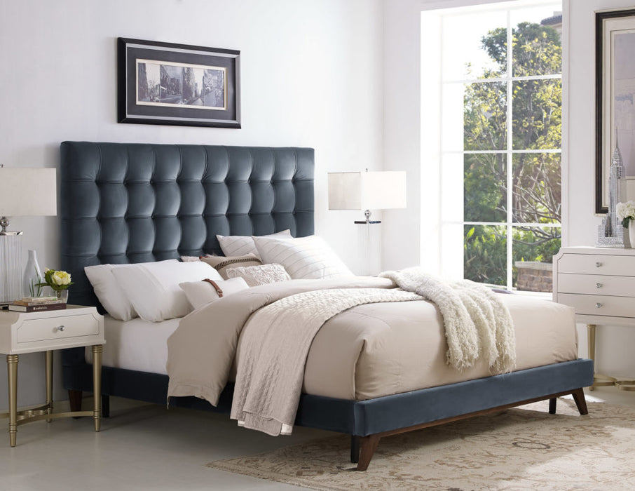 Dryer Grey Velvet Bed in Queen