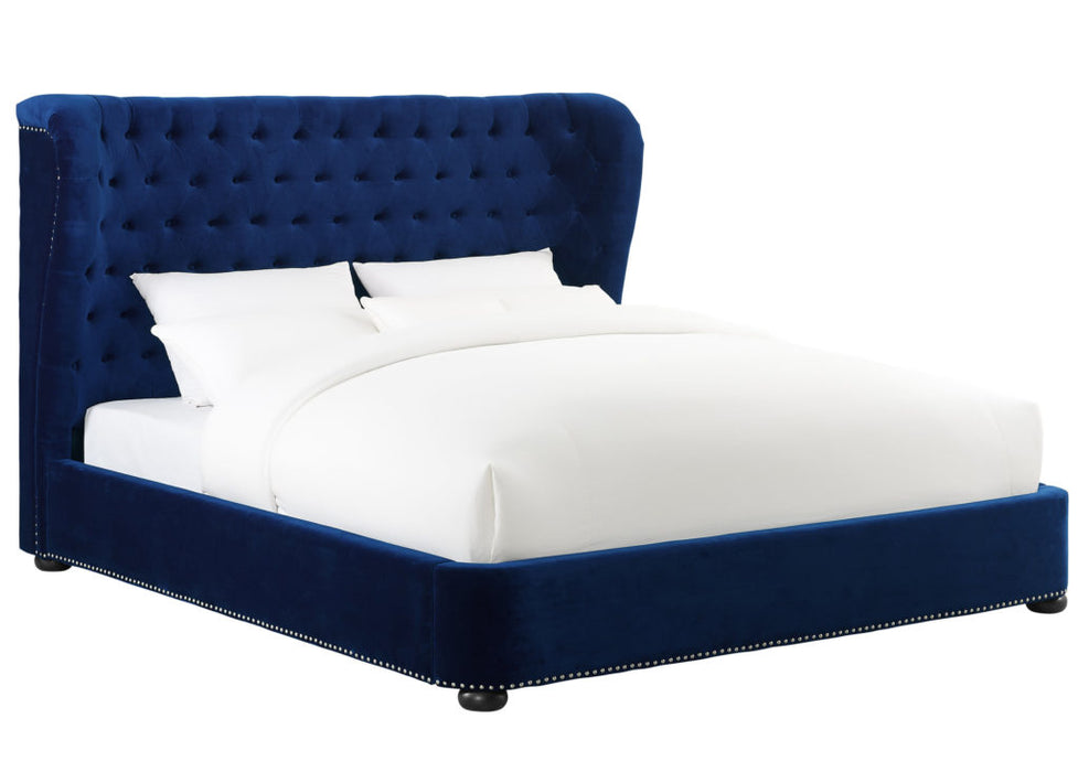 Finley Blue Velvet Bed in Queen