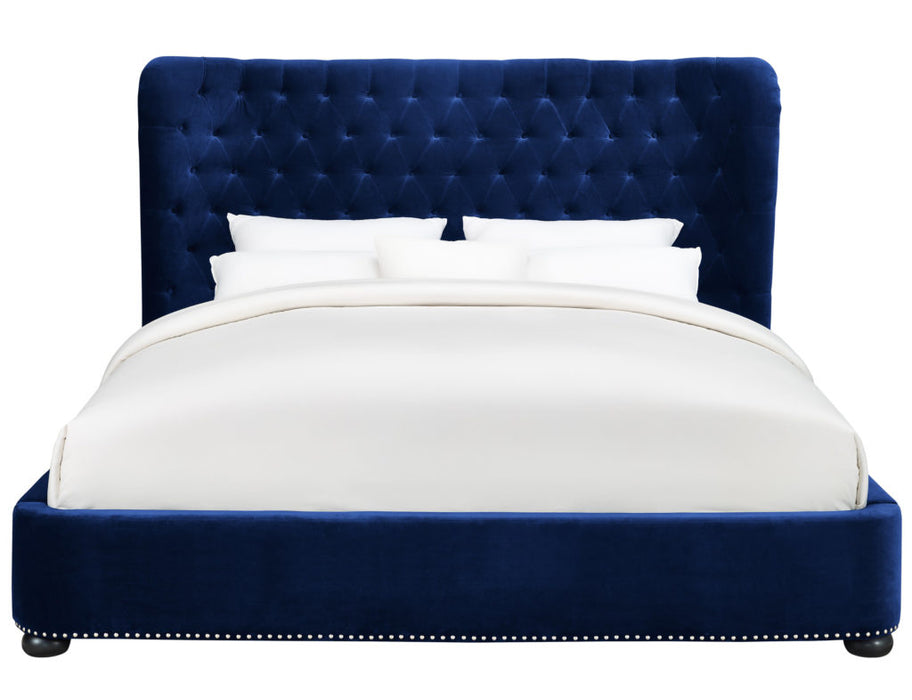 Finley Blue Velvet Bed in Queen