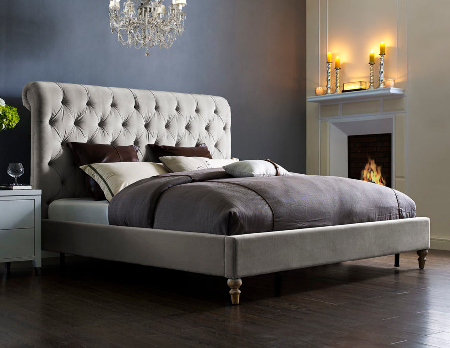 Putnam Grey Velvet Bed King Size