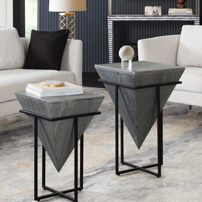 Vector Large Accent Table w/ Pyramid Shape Genuine Grey Marble & Iron Base by Diamond Sofa