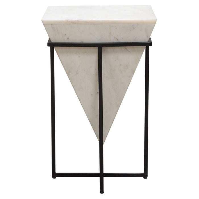 Vector Large Accent Table w/ Pyramid Shape Genuine White Marble & Iron Base by Diamond Sofa