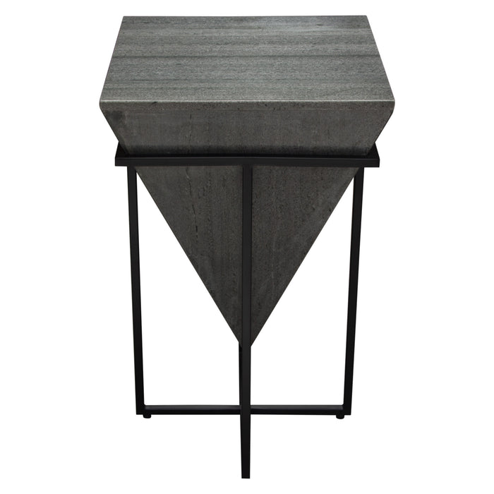 Vector Small Accent Table w/ Pyramid Shape Genuine Grey Marble & Iron Base by Diamond Sofa
