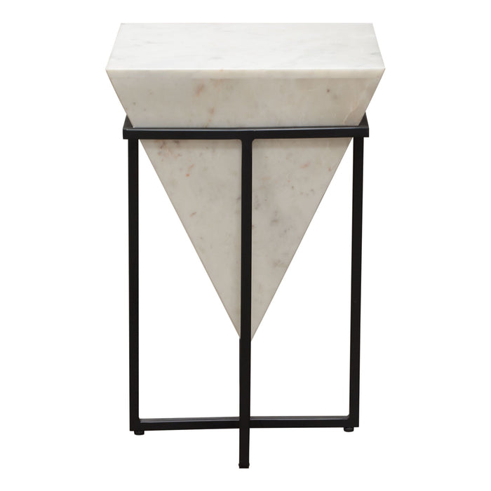 Vector Small Accent Table w/ Pyramid Shape Genuine White Marble & Iron Base by Diamond Sofa