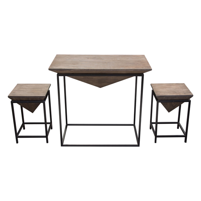 Venue 3PC Counter Table w/ (2) Stools w/ Solid Mango Top in Walnut Grey Finish & Black Iron Base by Diamond Sofa