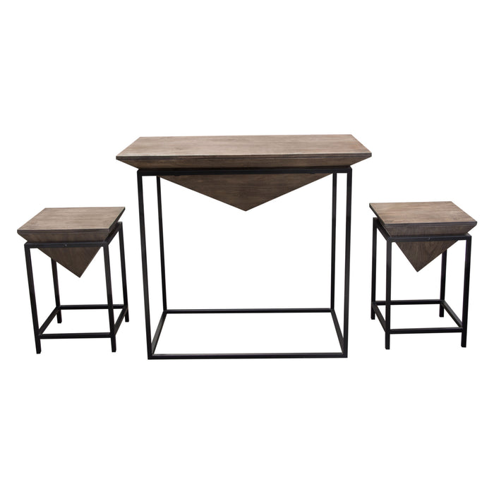 Venue 3PC Counter Table w/ (2) Stools w/ Solid Mango Top in Walnut Grey Finish & Black Iron Base by Diamond Sofa