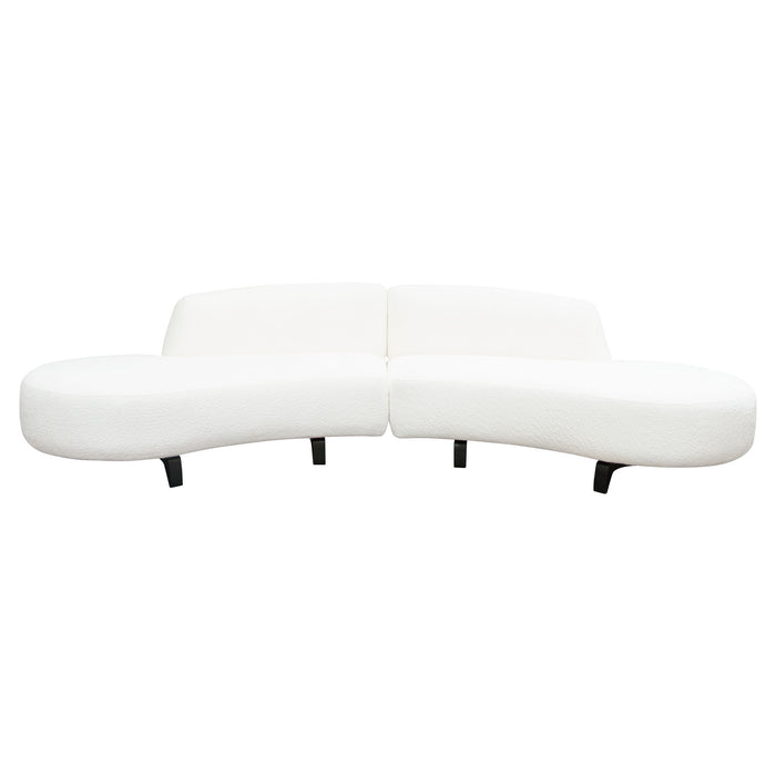 Vesper 2PC Modular Curved Armless Chaise in Faux White Shearling w/ Black Wood Leg Base