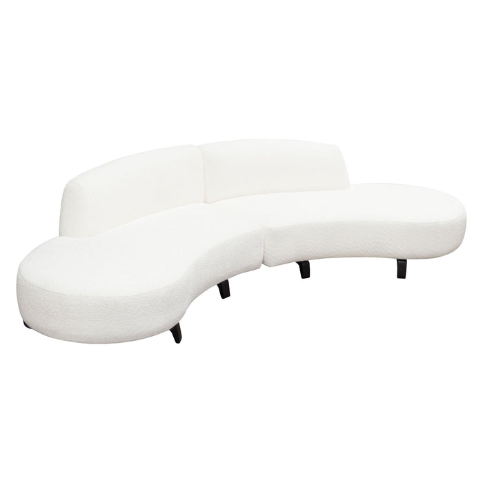 Vesper 2PC Modular Curved Armless Chaise in Faux White Shearling w/ Black Wood Leg Base
