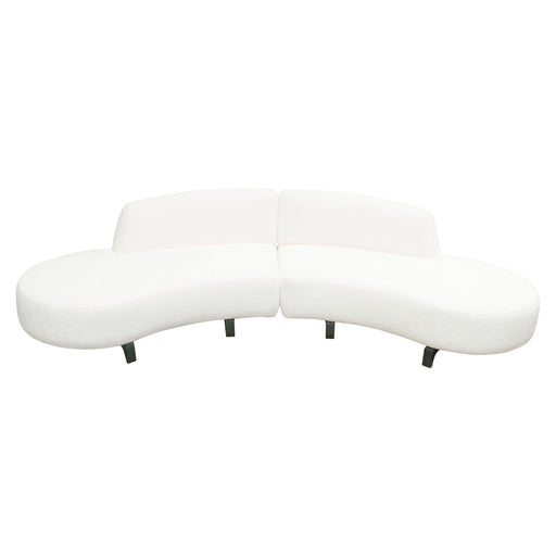 Vesper 2PC Modular Curved Armless Chaise in Faux White Shearling w/ Black Wood Leg Base