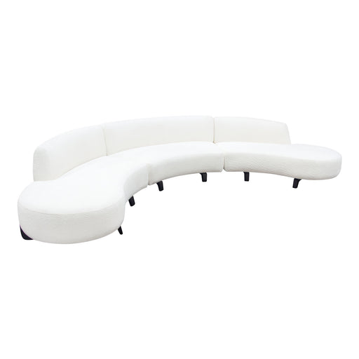 Vesper 3PC Modular Curved Armless Sofa & (2) Chaise in Faux White Shearling w/ Black Wood Leg Base