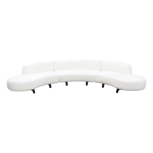 Vesper 3PC Modular Curved Armless Sofa & (2) Chaise in Faux White Shearling w/ Black Wood Leg Base