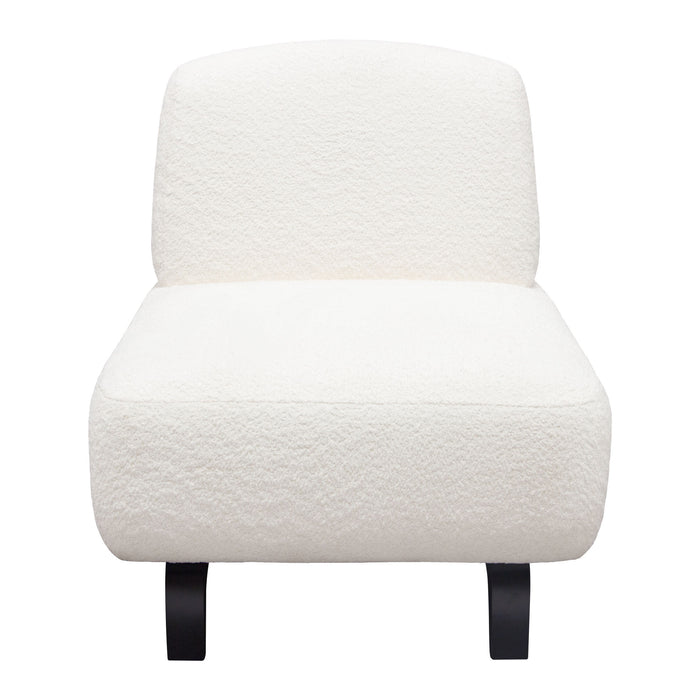 Vesper Armless Chair in Faux White Shearling w/ Black Wood Leg Base