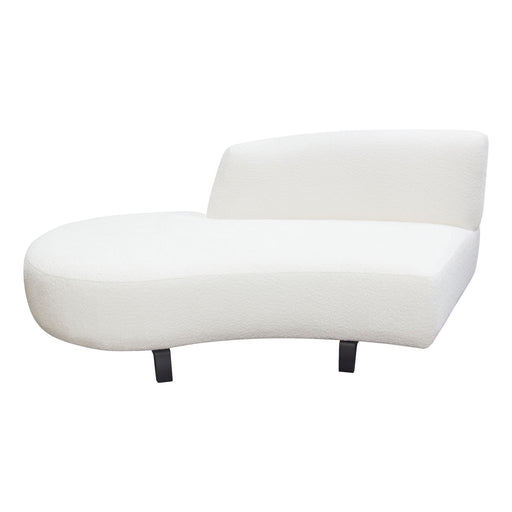 Vesper Curved Armless Left Chaise in Faux White Shearling w/ Black Wood Leg Base