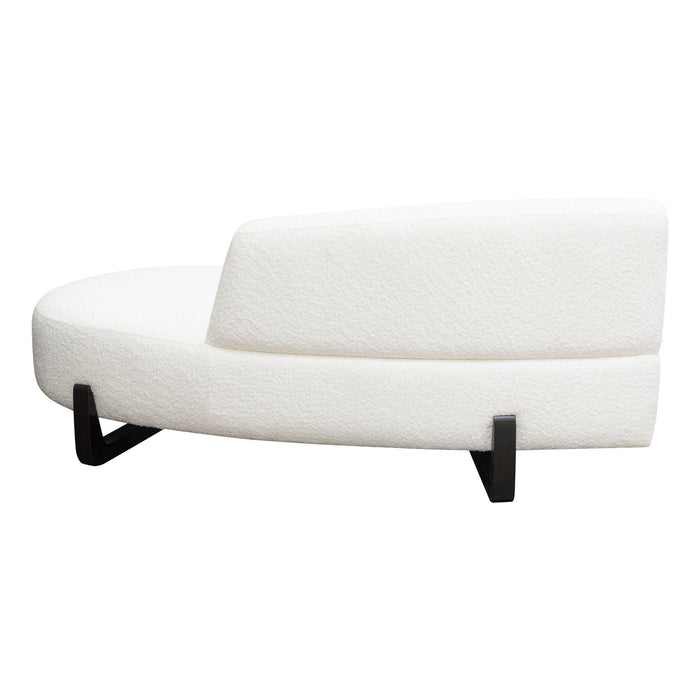 Vesper Curved Armless Right Chaise in Faux White Shearling w/ Black Wood Leg Base