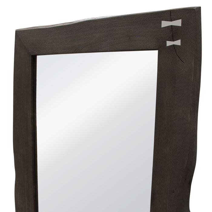 Vista Solid Acacia Wood Mirror w/ Live Edge in Espresso Finish w/ Silver Inlay & Black Self-Supporting Stand by Diamond Sofa