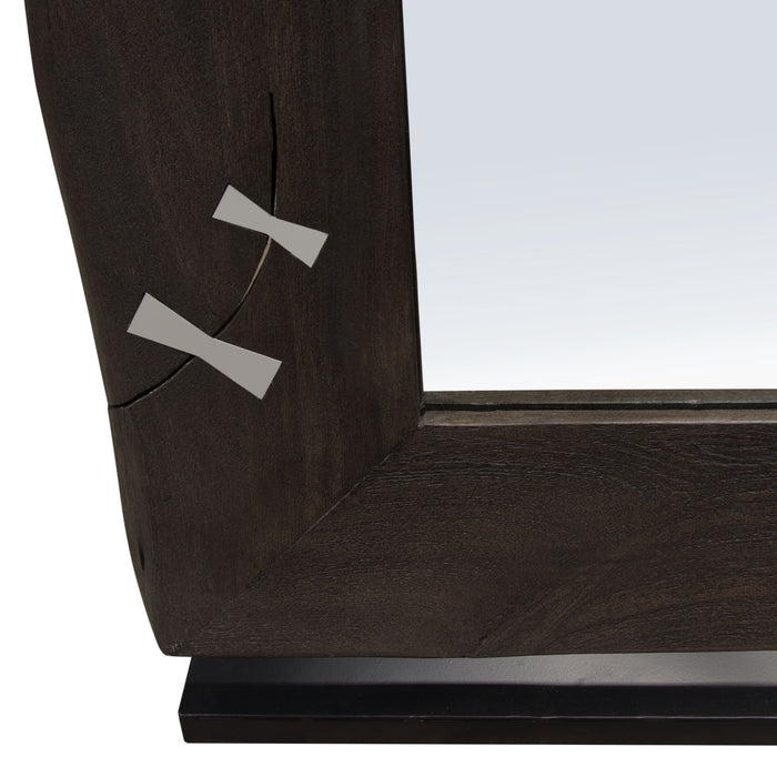 Vista Solid Acacia Wood Mirror w/ Live Edge in Espresso Finish w/ Silver Inlay & Black Self-Supporting Stand by Diamond Sofa