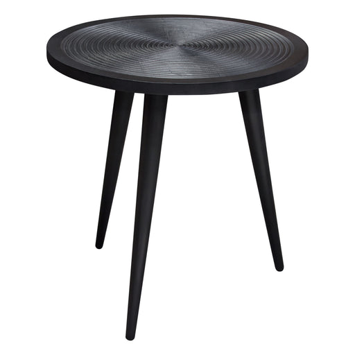 Vortex Round End Table in Solid Mango Wood Top in Black Finish & Iron Legs