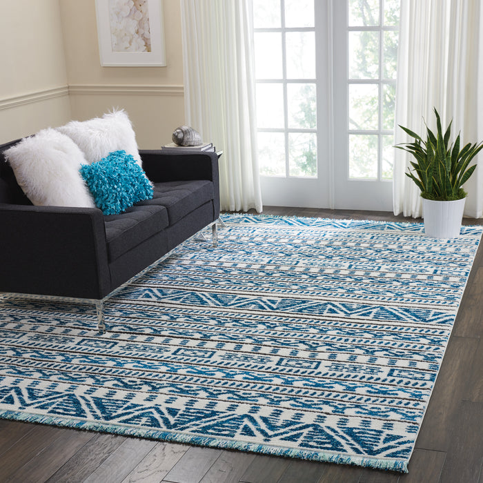 Nourison Kamala DS503 Blue and White 8'x11' Oversized Rug