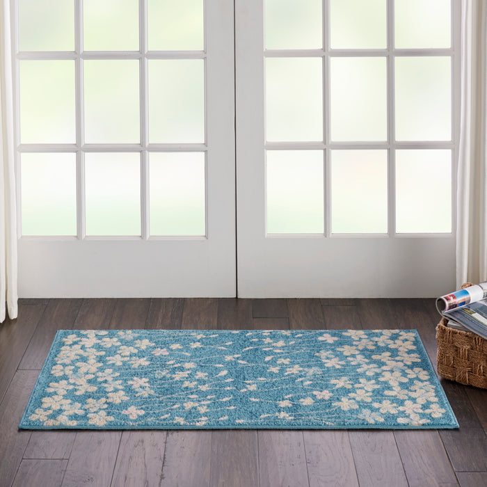 Nourison Tranquil 2'x4' Turquoise Blue Floral Small Rug