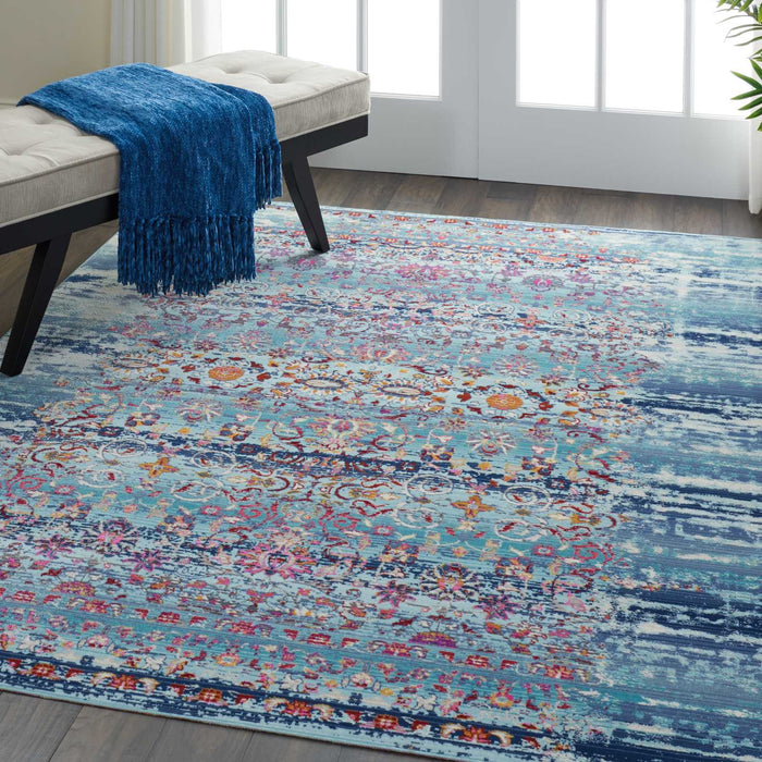 Nourison Vintage Kashan VKA02 Blue Multicolor 4'x6' Boho Area Rug
