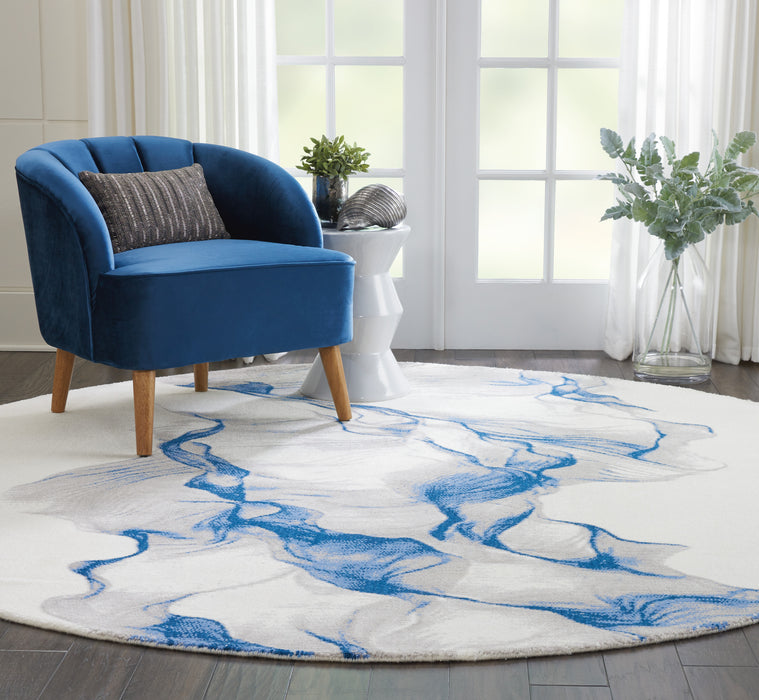 Nourison Twilight TWI27 Ivory and Blue 8' Round Oversized Rug
