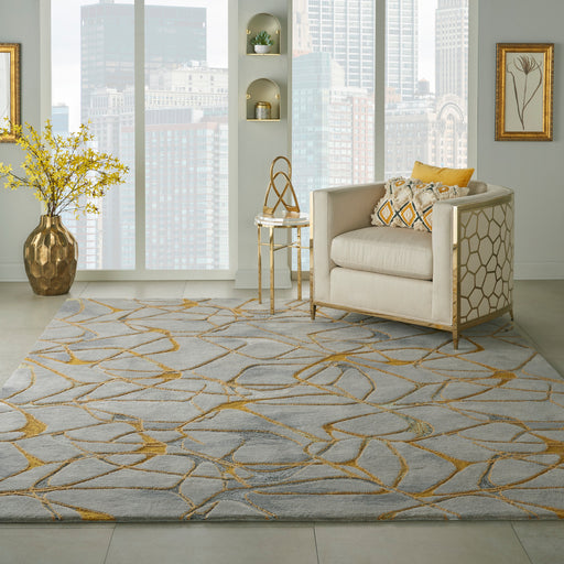 Nourison Symmetry SMM05 Gold and Grey 8'x10' Large Textured Rug