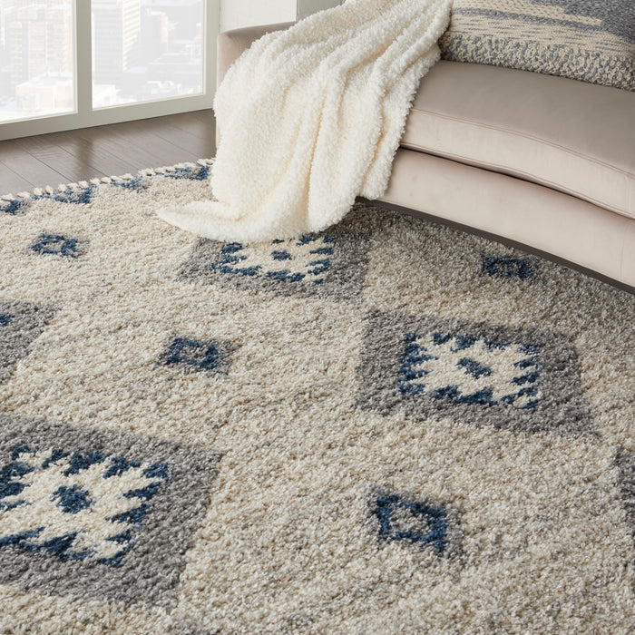 Nourison Oslo Shag OSL03 9'x12' Oversized Ivory and Blue Scandinavian Shag Rug