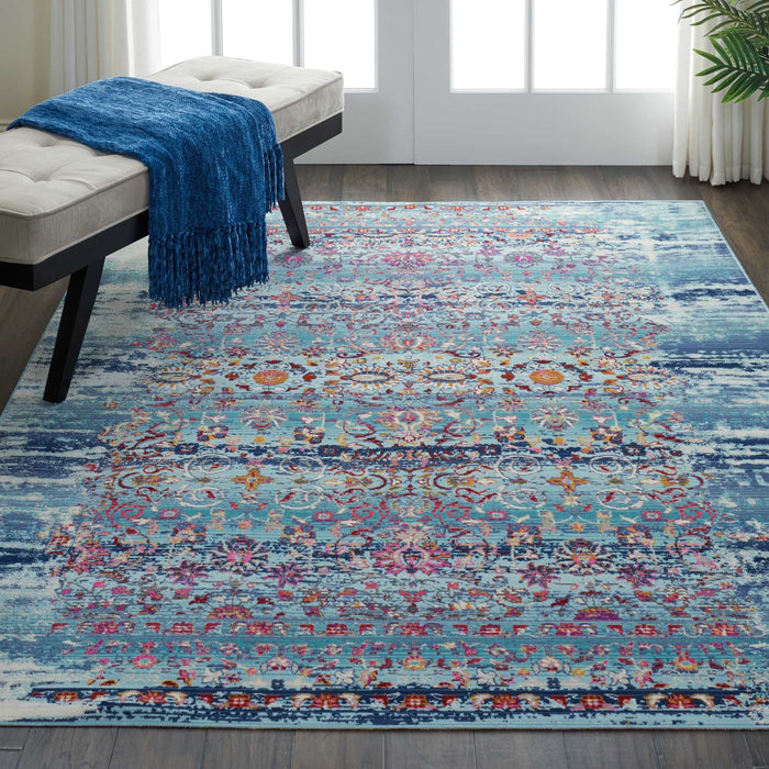 Nourison Vintage Kashan VKA02 Blue Multicolor 4'x6' Boho Area Rug