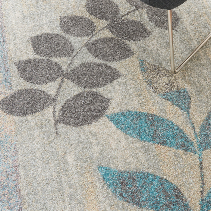 Nourison Tranquil 4' x 6' White and Blue Farmhouse Area Rug