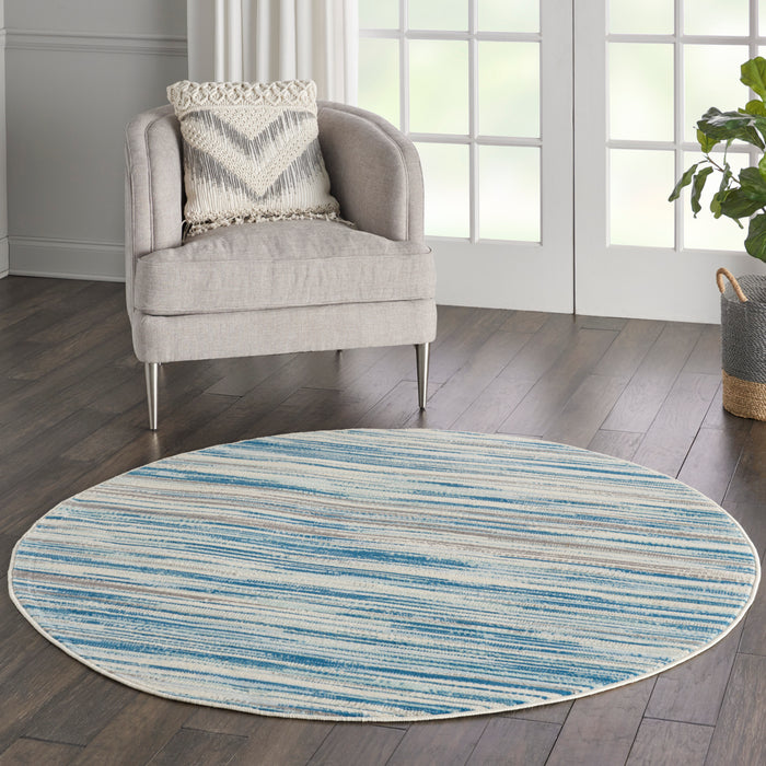 Nourison Jubilant JUB04 Teal Blue and White 5' Round Beach Area Rug
