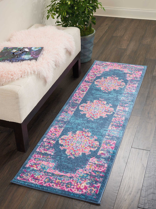 Nourison Passion PSN03 Blue and Pink 6' Runner  Hallway Rug