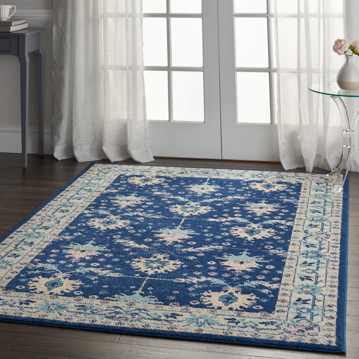 Nourison Tranquil TRA10 Navy Blue 6'x9' Bordered Oriental Area Rug