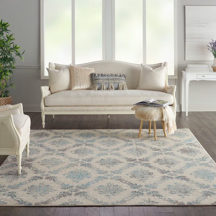 Nourison Tranquil TRA09 Turquoise and White 9'x12' Oversized  Rug