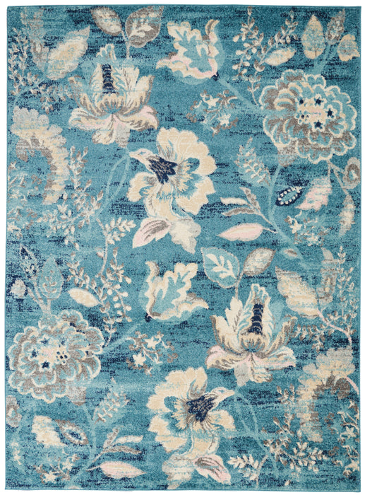 Nourison Tranquil TRA02 Turquoise Blue and White 6'x9' French Country Area Rug