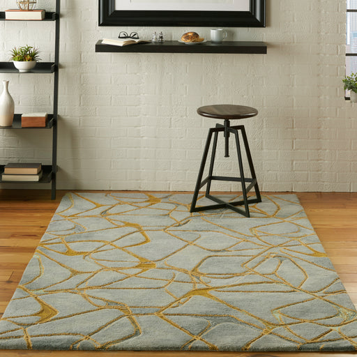 Nourison Symmetry SMM05 Gold and Grey 4'x6' Area Rug