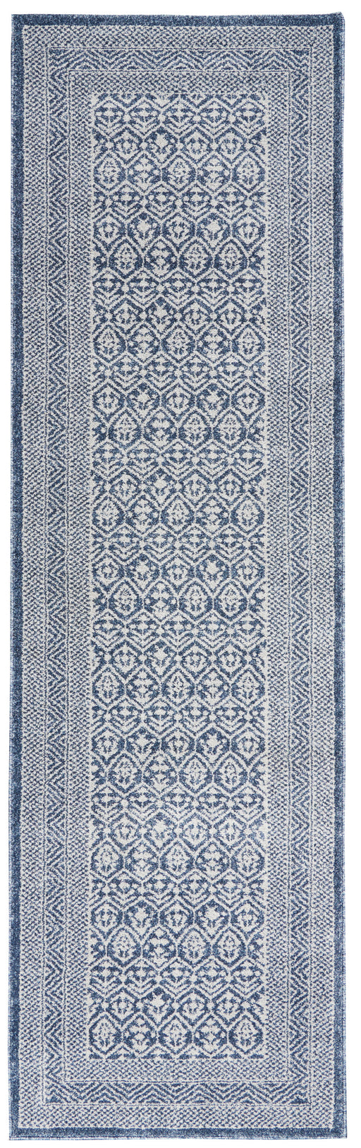 Nourison Palermo 8' Runner Blue and Grey Distressed Bohemian Area Rug