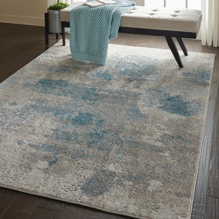 Nourison Karma KRM07 Taupe and Blue 4'x6' Vintage Area Rug