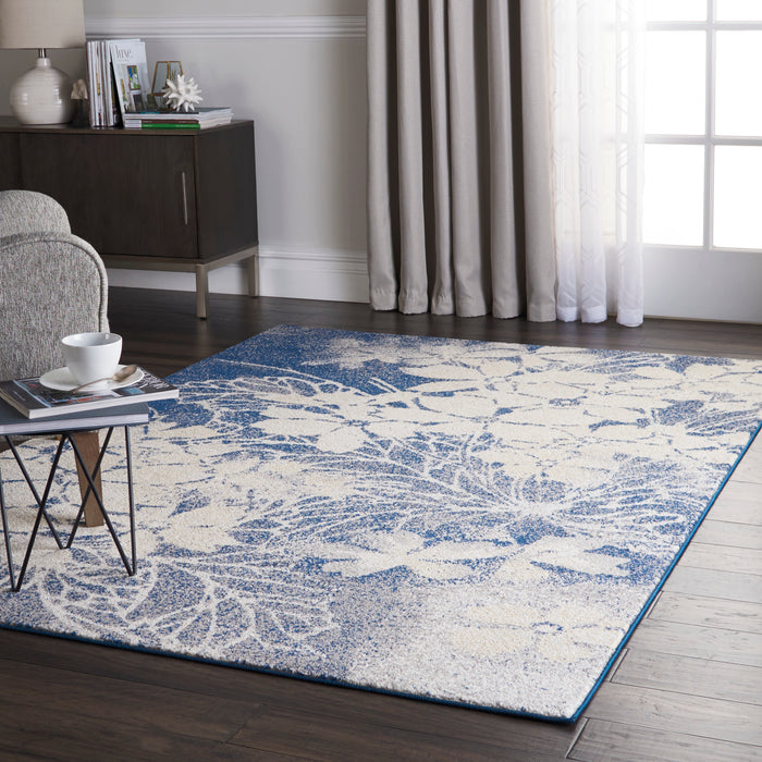 Nourison Tranquil TRA08 Navy Blue and Grey 5'x7' Ombre Floral Area Rug