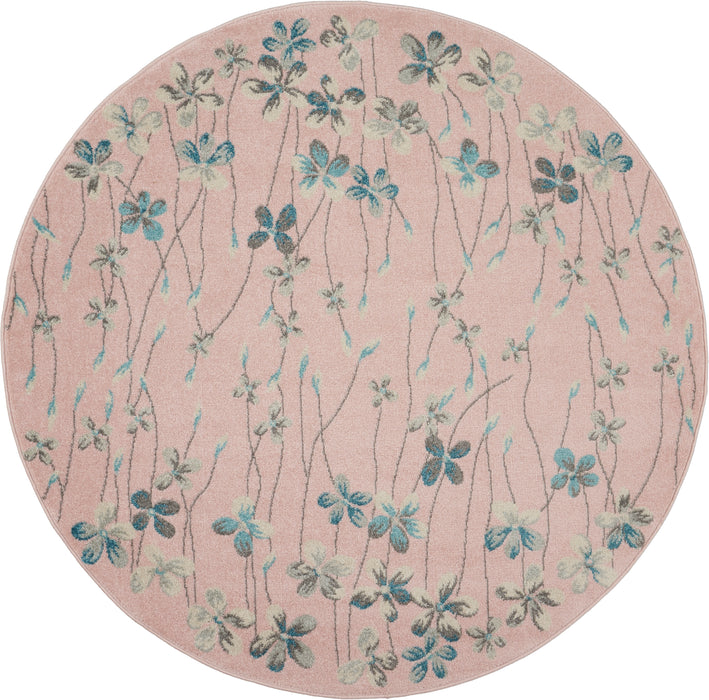 Nourison Tranquil TRA04 Pink 5' Round Floral Area Rug