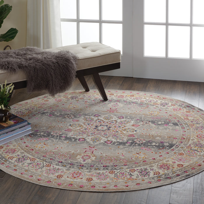 Nourison Vintage Kashan VKA01 Grey Multicolor 4' Round Oushak Area Rug