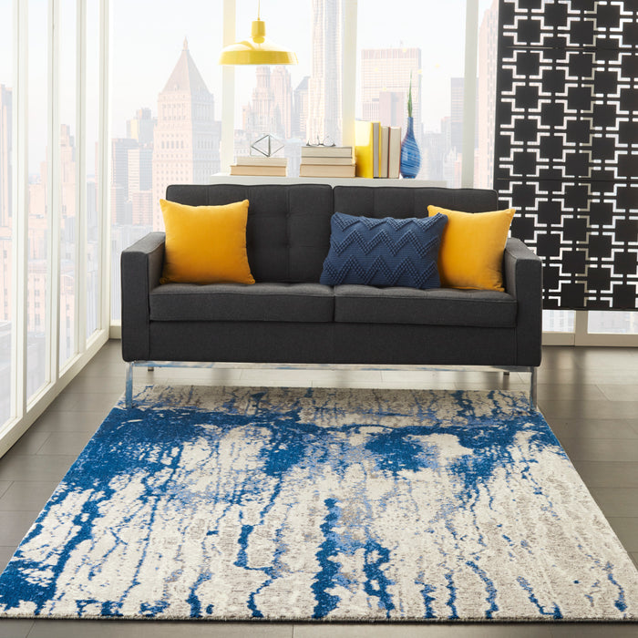 Nourison Twilight TWI29 Navy Blue and White 6'x8' Painterly Area Rug