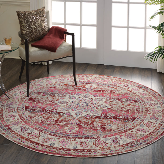 Nourison Vintage Kashan VKA01 Burgundy Multicolor 6' Round Oushak Area Rug