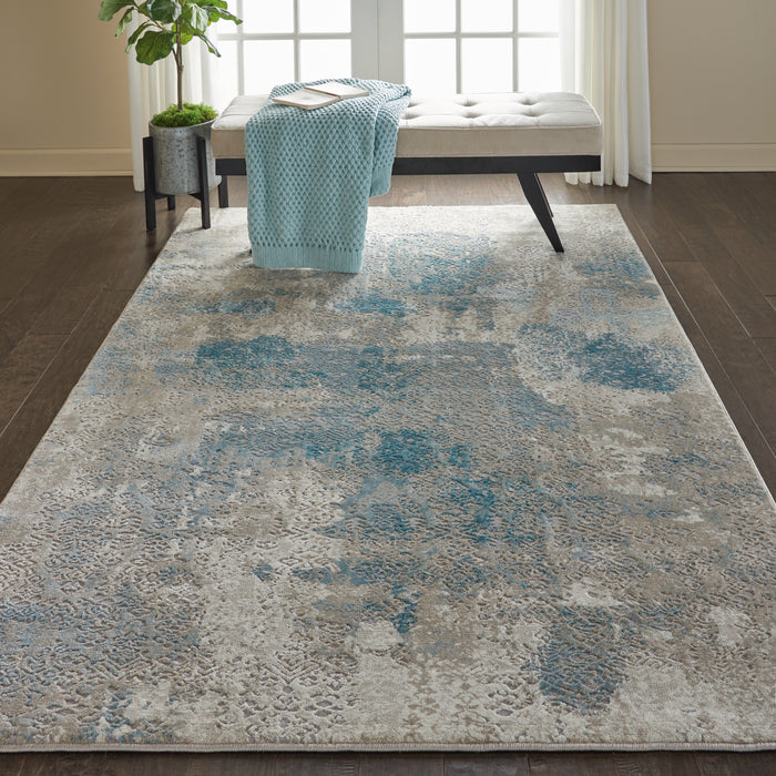Nourison Karma KRM07 Taupe and Blue 4'x6' Vintage Area Rug
